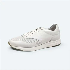 Atmungsaktives Leder aus weißen, flachen Sneakers